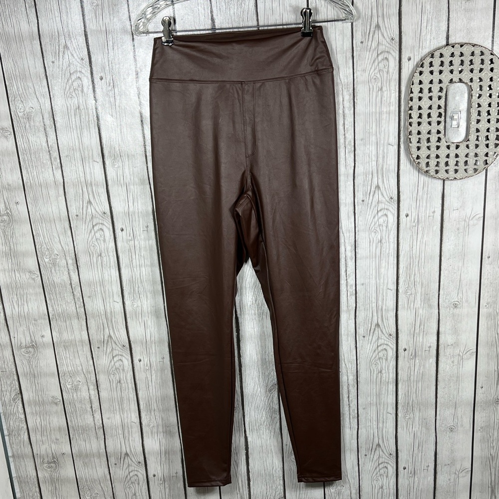 Offline by Aerie real luxe brown faux leather coating leggings size Large